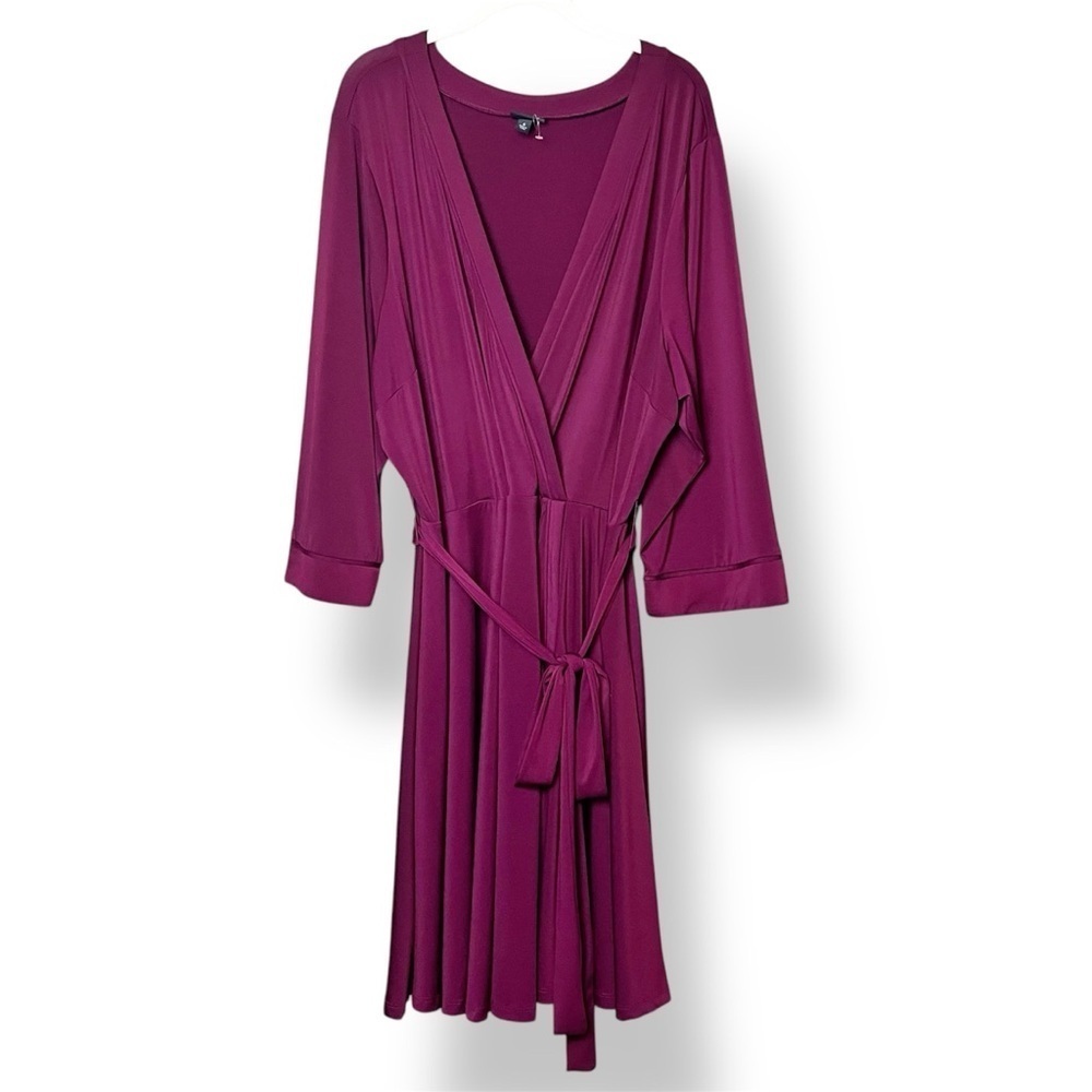 Torrid Stretch Jersey Knit Faux Wrap Dress 4X wine‎ burgundy solid flowy belted